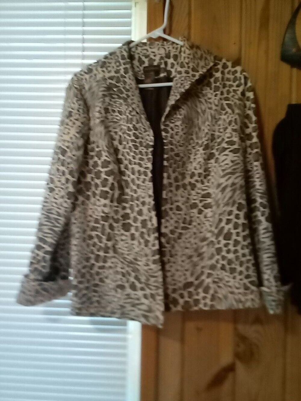 Multiples Women's Brown Beige Animal Print L Blazer Jacket